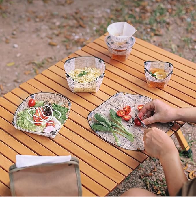 Portable Scouting & Camping Tableware Set of 6 Pieces, Folding Plate, Bowl, Water Cup, Easy-Clean, Ultra-Light, Heat-Resistant,Collapsible, Food-Grade Material, for Outdoor Picnics