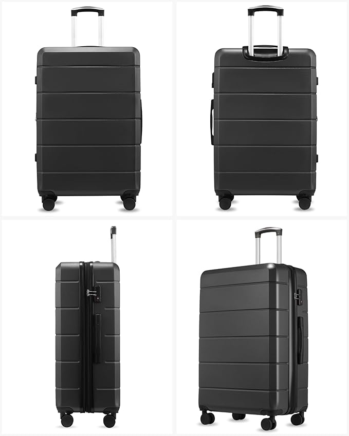 Luggage Sets 5 Piece, H1F Hardside Suitcase With Wheels - Spinner Wheels, TSA Lock, Includes Tote Bag（FX-Lite,Black,5 Piece Sets）