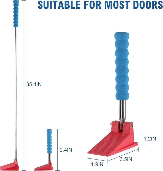 Long Handle Door Stopper Wedge - Heavy-Duty, Adjustable, Non-Slip Rubber Wedge, Extendable Handle for Seniors, Arthritis-Friendly, Fall Prevention, Works on All Floors, Stops Drafts, No-Bend Design