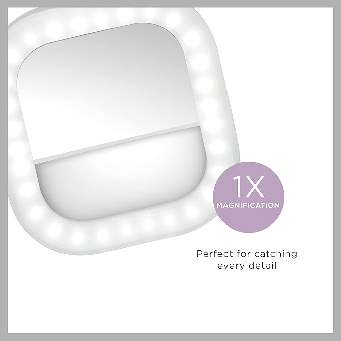 Conair Lighted Makeup Mirror for Phone, Selfie Ring Light and Vanity Mirror, Battery Operated, White
