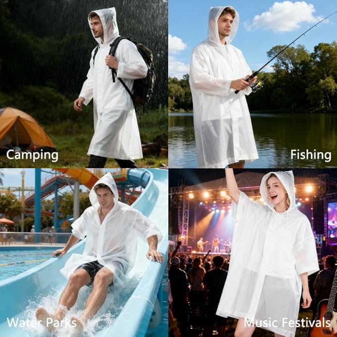 2 Pack Rain Ponchos Raincoats for Adults Reusable Hooded Waterproof Rain Coats for Men & Women