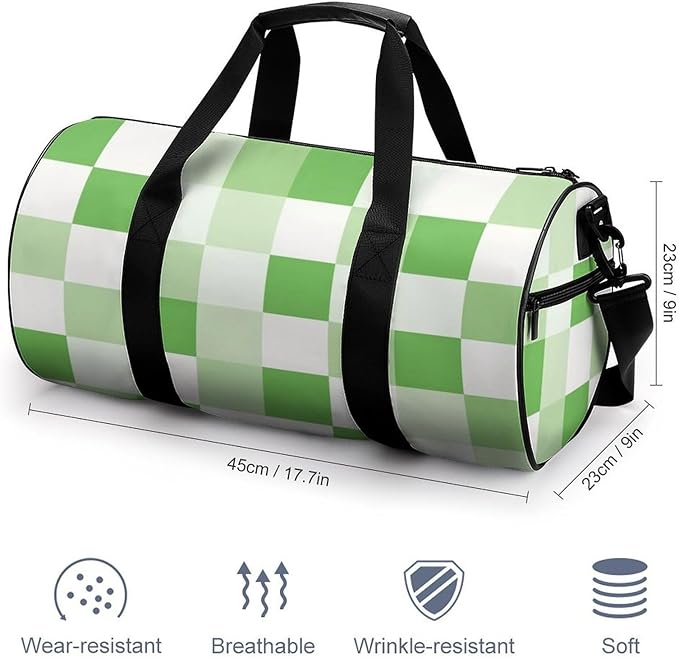 Foldable Gym Bag Green Plaid Checkered Lightweight Travel Sports Bag Carry On Weekender Overnight Bags Beach Yoga Bags