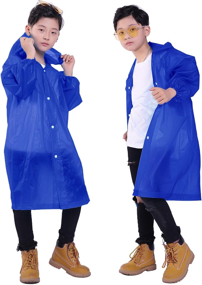 Kids Rain Jacket, 2 Pack Rain Ponchos for Kids - Reusable Raincoats for Boys and Girls Waterproof Outdoor Rain Gear