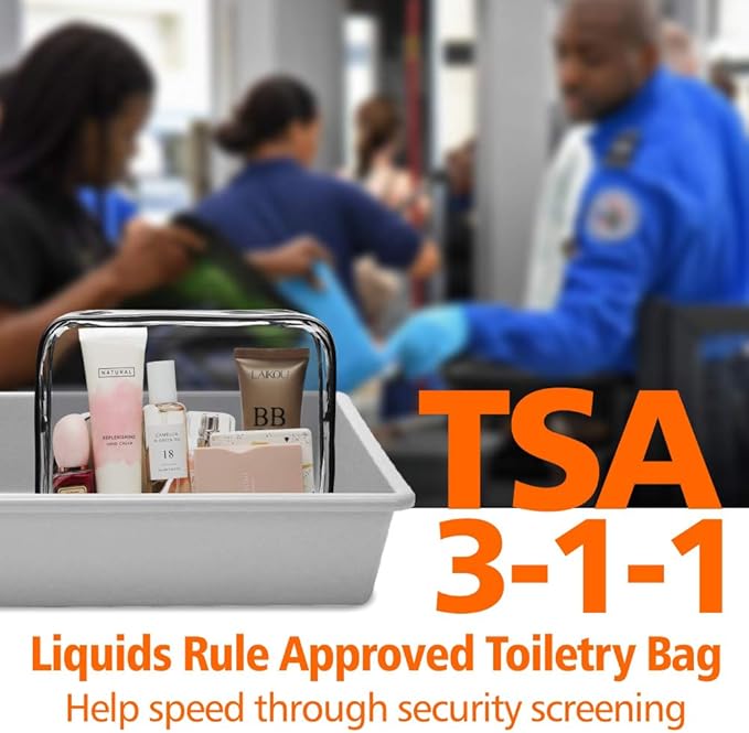 PACKISM TSA Approved Toiletry Bag 3 Medium - Quart Size Clear Makeup Bag for Carry On, Airport Security Compliant Clear Travel bag for Toiletries with Reinforced Seams, Black White Grey