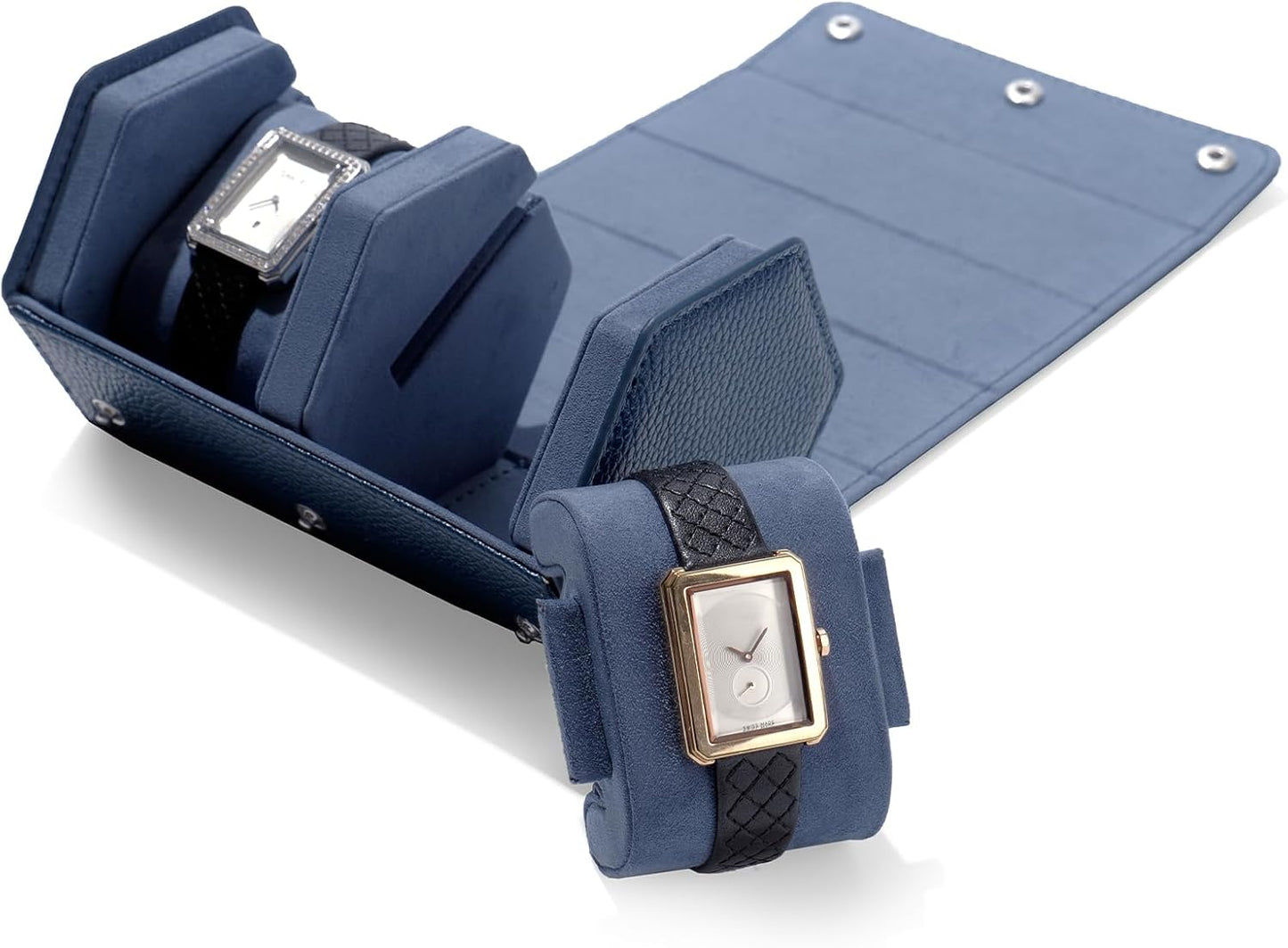 Oirlv Luxury Hexagonal Leather Watch Travel Case Watch Organizer Case for Men Portable Jewelry Storage Roll Organizer(2-Slot,Blue)