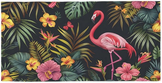 Flamingo Tropical Flowers Beach Towel, Large Microfiber Quick Dry Lightweight Pool Bath Towels Sand Free Beach Blanket for Summer Cruise Yoga Camping Travel Vacation Essentials 31 x 61 in