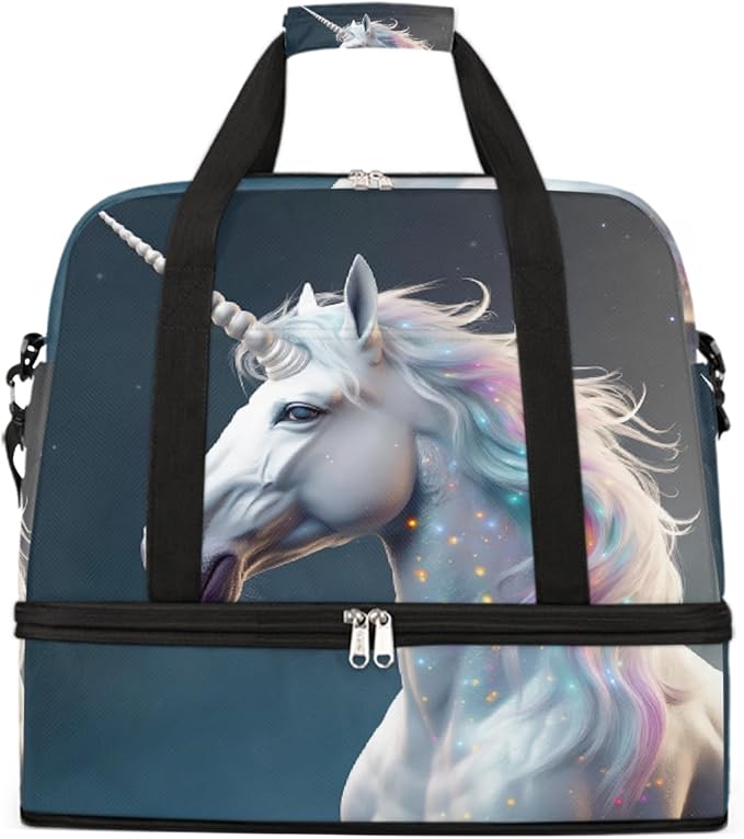 Rainbow Galaxy Animal Unicorn Large Weekender Bag with Shoe Compartment Travel Duffel Bags for Women Carry On Hospital Overnight Bag Foldable Personal Item Travel Bags Tote Gym Sports Airplanes