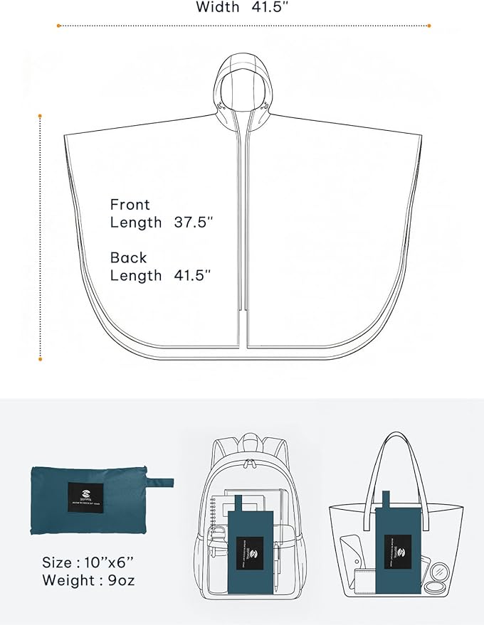 SaphiRose Lightweight Waterproof Rain Poncho for Adults with Hood Portable Rainwear for Outdoor