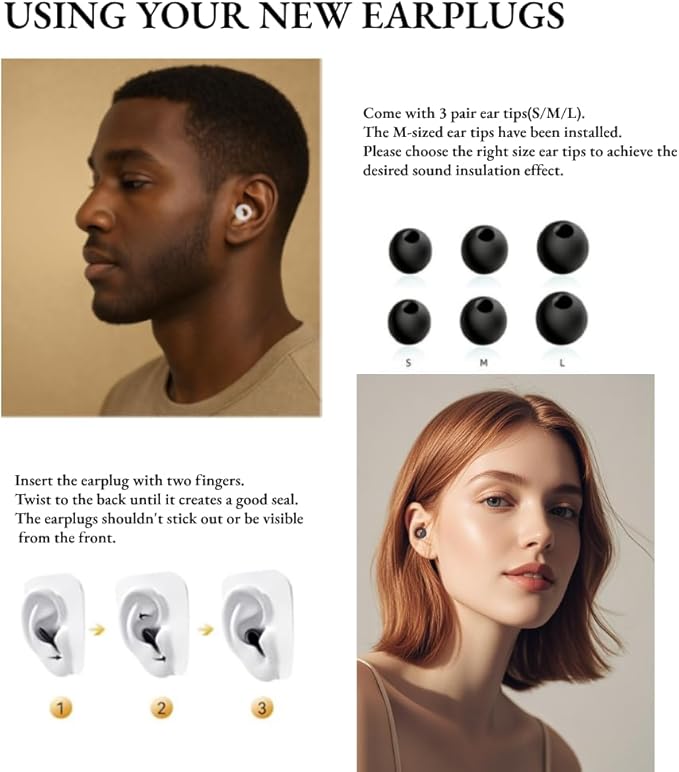 Ultra Soft Earplugs for Sleeping, 30dB Concert Ear Plugs, Ear Protection for Adult & Kid, Noise Cancelling for Rave, Snoring, Lawn Mowing, Travel, Work, Resuable Silicone (6 Ear tips with Case, Black)
