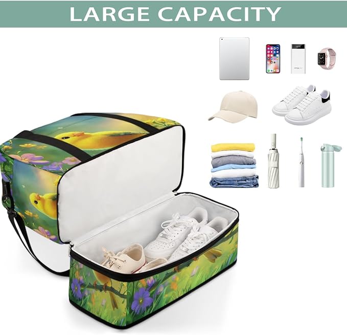 Yellow Birds Floral Sports Duffel Bag Lightweight Gym Bag with Shoe Compartment Waterproof Travel Weekender Bag for Women and Men