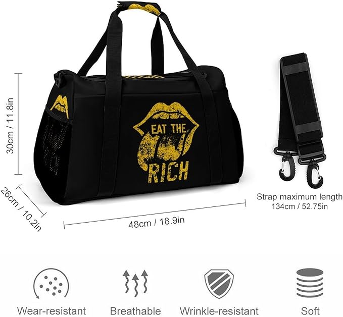 Eat The Rich Duffle Bag Gym Bag for Workout Travel Tote with Detachable Straps