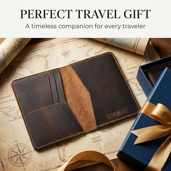Rustique Leather Passport Holder Collection - Handmade Travel Wallet & Organizer - Full Grain Crazy Horse Leather Covers for Men & Women (Multiple Styles) (Standard Passport Cover - Smoky Bourbon)