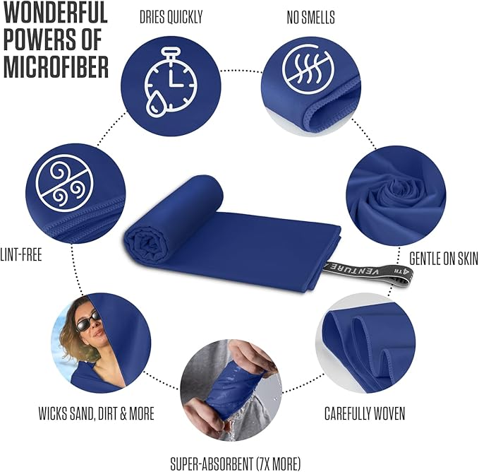 VENTURE 4TH Travel Money Belt & Quick Dry Towel Set - Ideal for Vacations, Backpacking & Business Trips - XL Travel Towel