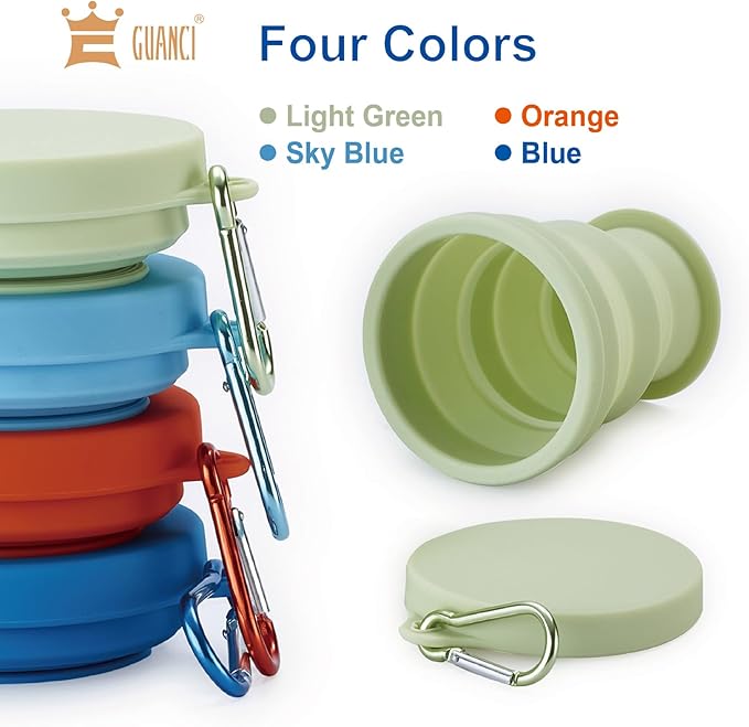GUANCI Silicone Collapsible Travel Cup Set Silicone Folding Camping Cup with Lids Foldable Drinking Cup Sets Portable Dishwasher Safe for Outdoor Hiking Travel Sport | Collapsible, Folding, Foldable, Sets, Portable, Dishwasher Safe