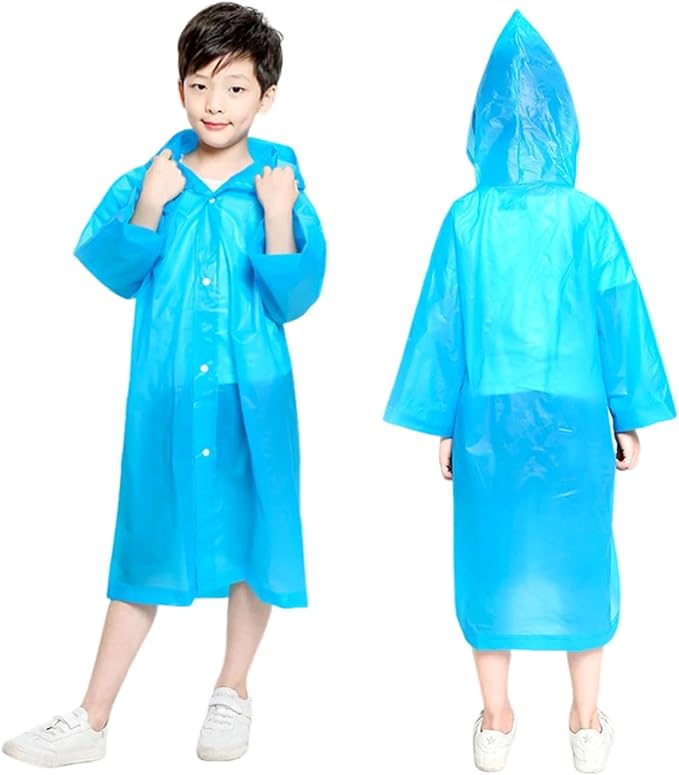 Rain Ponchos for Kids, 2 Pack Reusable Raincoats Jackets with Hoods and Sleeves Lightweight for Girls Boys