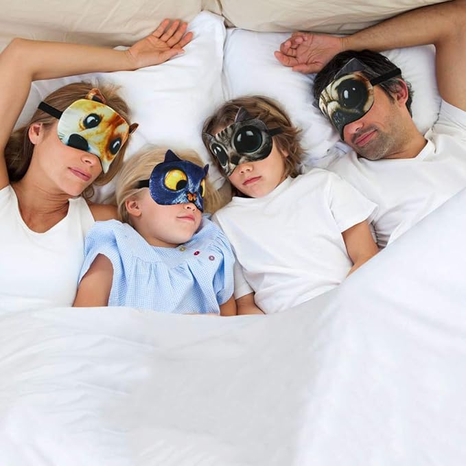 HYCLES Sleep Mask for Kids Sleeping Eye Cover Cute Cartoon Animal Funny 3 Pcs Blindfold Eyeshade for Men Women Plane Travel Game Nap Night Sleeping