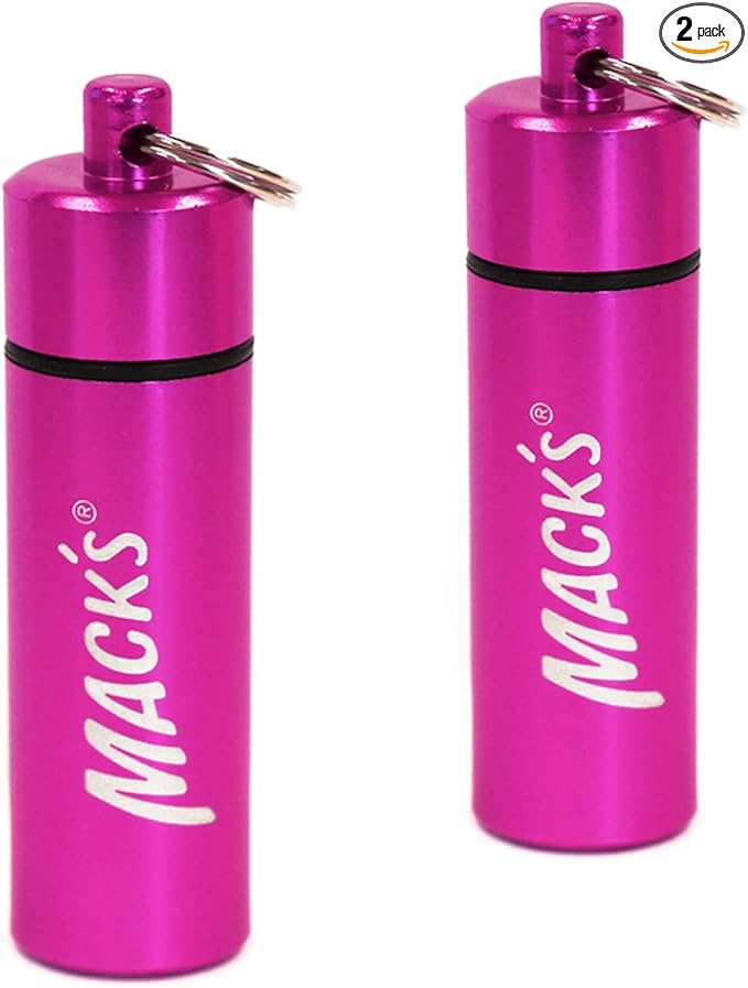 Mack's Keychain Carrying Case, Aluminum, Waterproof Ear Plugs Holder – 2 Pack (Pink)