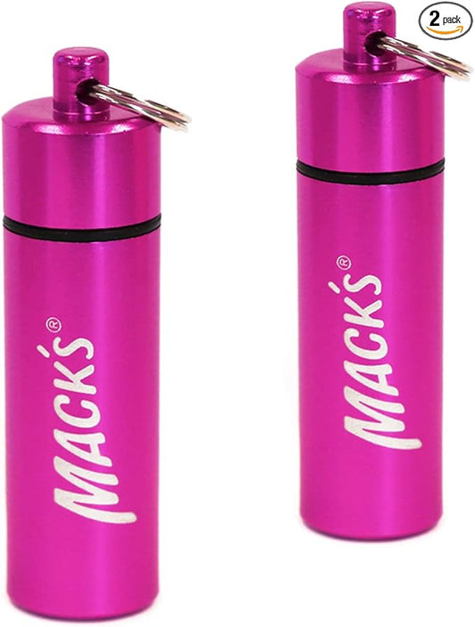 Mack's Keychain Carrying Case, Aluminum, Waterproof Ear Plugs Holder – 2 Pack (Pink)