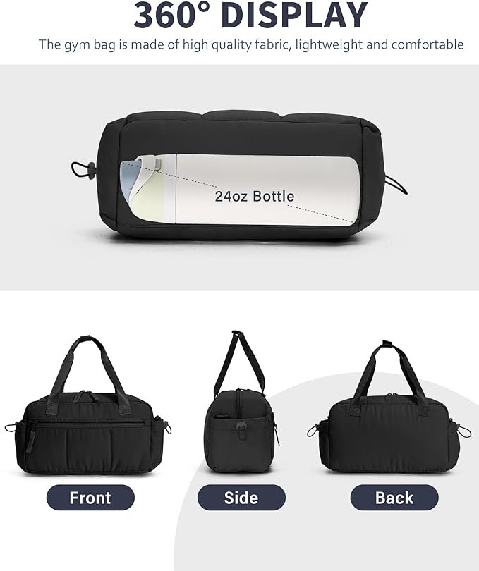 Ceneda Small Gym Bag for Women, Quilted Puffer Tote with Wet Pocket & Coin Purse, Lightweight Mini Sports Travel Duffle with Crossbody Strap, Water-Resistant for Workout, Yoga, Daily Commute