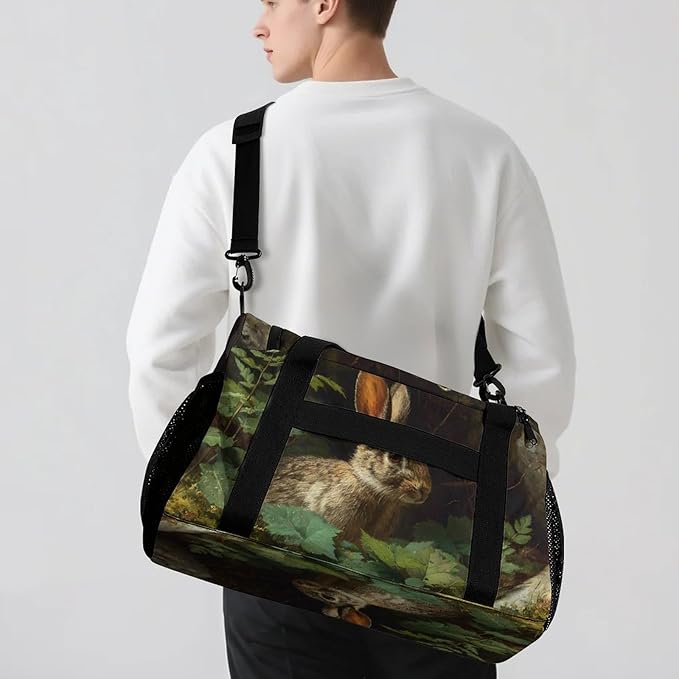 Wild Bunny Forests Leaves Plant Duffle Bag Gym Bag for Workout Travel Tote with Detachable Straps