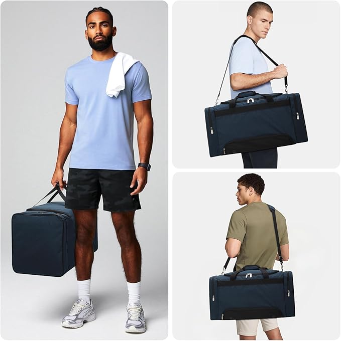 24 inch Gym Bag with Shoe Compartment - 55L Mens Duffle Bag for Sport Travel Workout-Navy Blue
