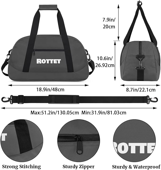 Grey Personalize Kids Duffel Bag With Custom Name Text Carry-On Overnight Travel Gym Lightweight Dance Sports Bags For Boys Girls Kids