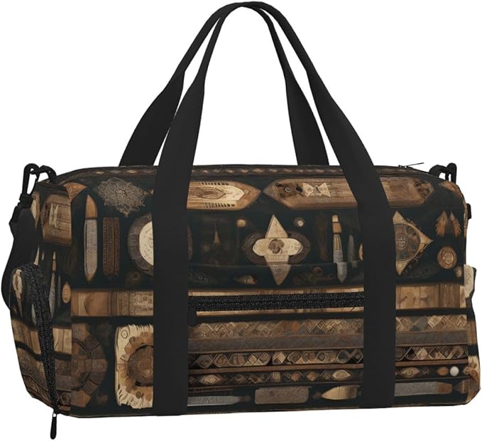 Bohemian style Print Gym Bag with Shoe Compartment for Women Men, 17.7in Sports Duffle Weekender Tote, Overnight Travel Duffel Bag Carry On