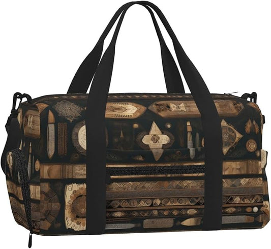 Bohemian style Print Gym Bag with Shoe Compartment for Women Men, 17.7in Sports Duffle Weekender Tote, Overnight Travel Duffel Bag Carry On