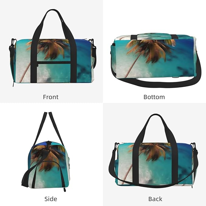 Caribbean Islands Print Gym Bag with Shoe Compartment for Women Men, 17.7in Sports Duffle Weekender Tote, Overnight Travel Duffel Bag Carry On