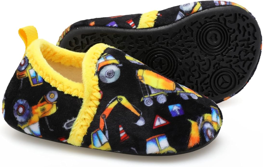 XIHALOOK Toddler Boys Girls House Slippers with Microfleece Lining Cozy Household Shoes Non-slip for Kids