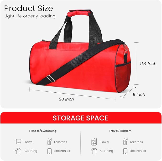 C&F BOGMOST Small Gym Bag for Women & Men,Small Lightweight Duffel Bag Carry On Bags Mini Duffel Travel Bag Waterproof Sports Bags for Workout/Sport/Travel, Red,Large