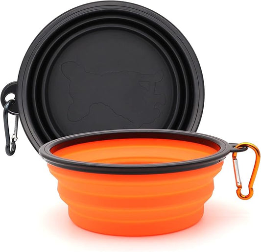 2-Pack Small Dog Travel Bowl, Collapsible Bowls for Dogs, Foldable Cat Water Bowl, Portable Pet Feeding Watering Traveling Dish (Black & Orange)