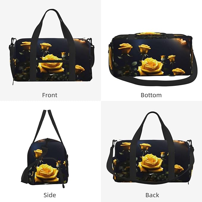 Beautiful yellow roses Print Gym Bag with Shoe Compartment for Women Men, 17.7in Sports Duffle Weekender Tote, Overnight Travel Duffel Bag Carry On