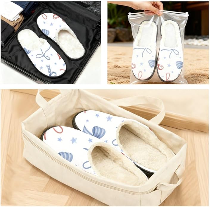 Slippers Women Indoor Bow Graphic Pattern Flannel Cotton Slipper Non Slip Machine Washable Comfy His and Hers Shoes Gifts for 40 Year Old Woman Room Essentials for Women