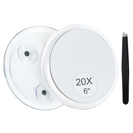 MIYADIVA 20X Magnifying Mirror Suction Cup for Easy Mounting, Use for Makeup Mirror, Travel Stick on Shower Mirror for Plucking Eyebrows 6 Inch