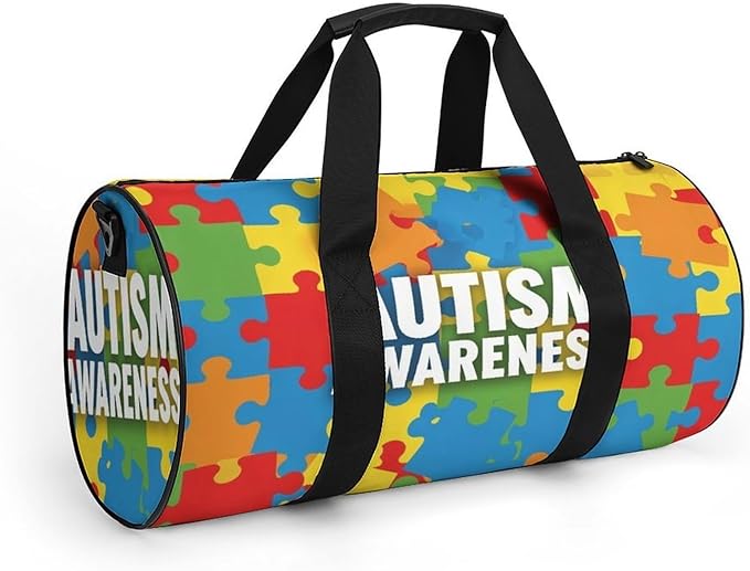 Lightweight Travel Sports Carry On Bag Autism Awareness Colorful Puzzles Basketball Football Weekender Bag Sport Gym Fitness Tote