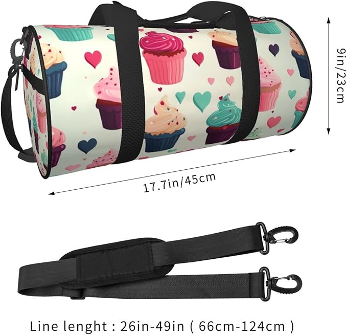 Travel Duffel Bag Lightweight Carry On Weekender Overnight Bags Cupcake candy hearts sweet Sports Tote Gym Backpack with Adjustable Strap Hospital Bags Foldable Luggage Bag for Women Men