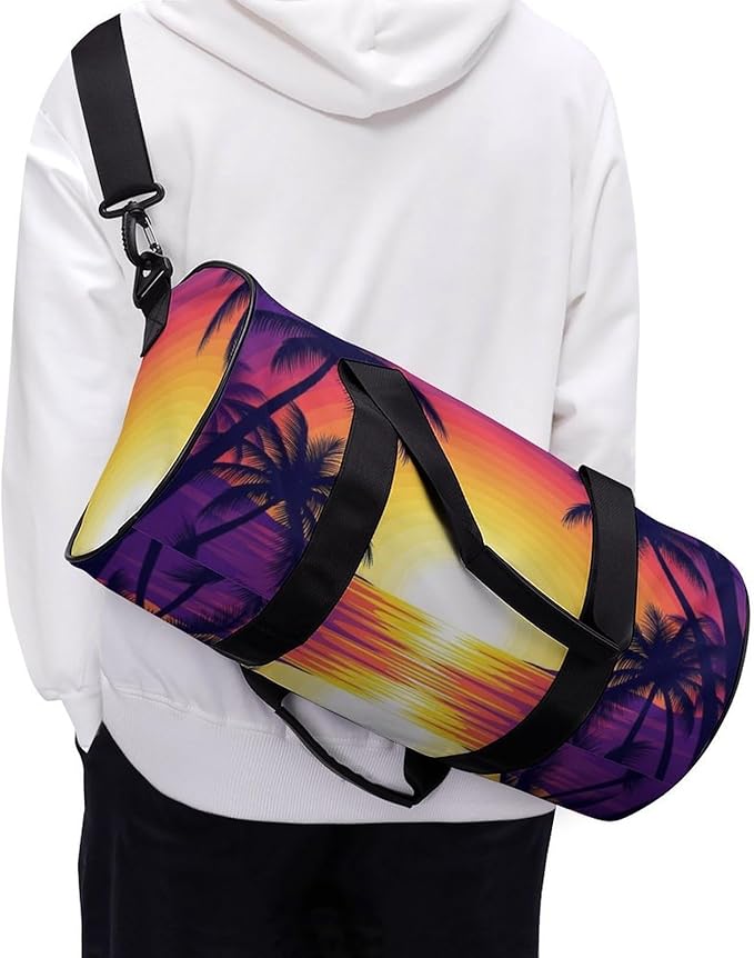 Durable Travel Gym Sports Bag Hawaiian Palm Tree Ocean Theme (2) Workout Lightweight Foldable Overnight Bag Training Workout Bags