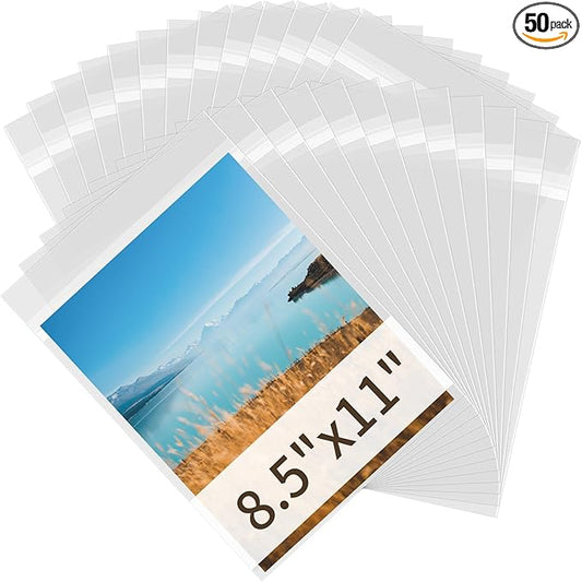 Acid Free Paper Protector Sheets, Clear Plastic Sleeves for Paper 8.5x11 Clear Sleeves for Art Prints 8x10 Photo Comic Book Document Sheet Protectors, Pack of 50
