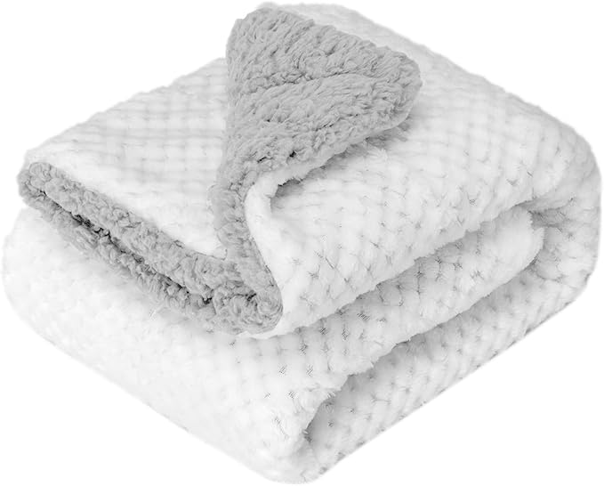 Fuzzy Sherpa Reversible Blanket for Baby, Soft Warm Cozy Coral Fleece Toddler, Infant or Newborn Reversible Blanket for Crib, Stroller, Travel, 40”×60”, Cream