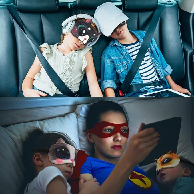 Tphon Sleep Mask for Adult Kids Boys Girls Funny Blindfolds Soft Cute Animal Sleeping Masks with Adjustable Strap for Travel Naps Shift Works Games