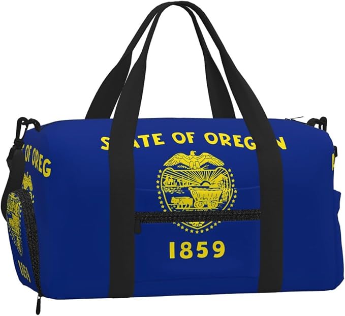 Oregon State Flag Print Gym Bag with Shoe Compartment for Women Men, 17.7in Sports Duffle Weekender Tote, Overnight Travel Duffel Bag Carry On