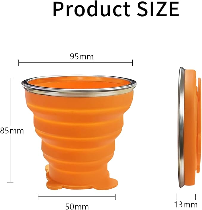 Collapsible Cups, Silicone Collapsible Travel Cup, Expandable Folding Camping Drinking Cup with Lids Reusable Small Portable Mugs Cup for Travel, Camping, Hiking, Outdoor Sports Pink Orange