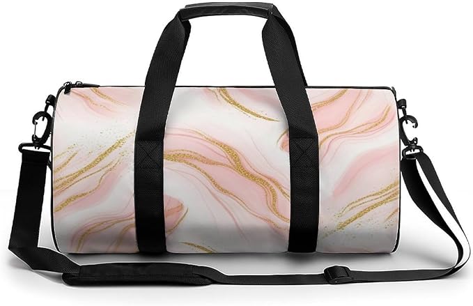 Workout Lightweight Duffel Bags Pink Gold Marble Art Basketball Football Weekender Bag Foldable Gym Travel Bags for Men Women
