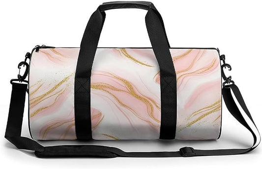 Workout Lightweight Duffel Bags Pink Gold Marble Art Basketball Football Weekender Bag Foldable Gym Travel Bags for Men Women
