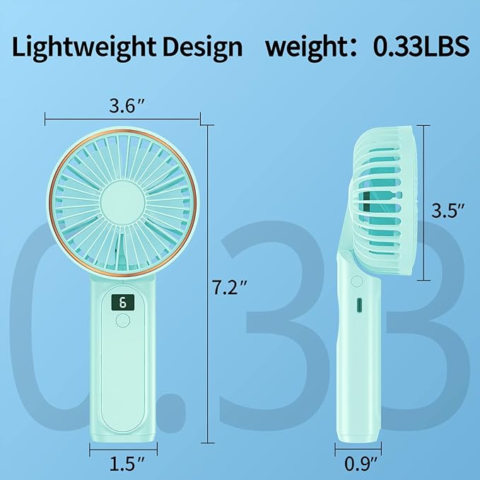 Portable Fan, 4000mAh USB Rechargeable, 180° Foldable Mini Desk Fan with 6 Wind Speed, LCD Digital Display, Lanyard as Neck Fan, Ultra Quiet