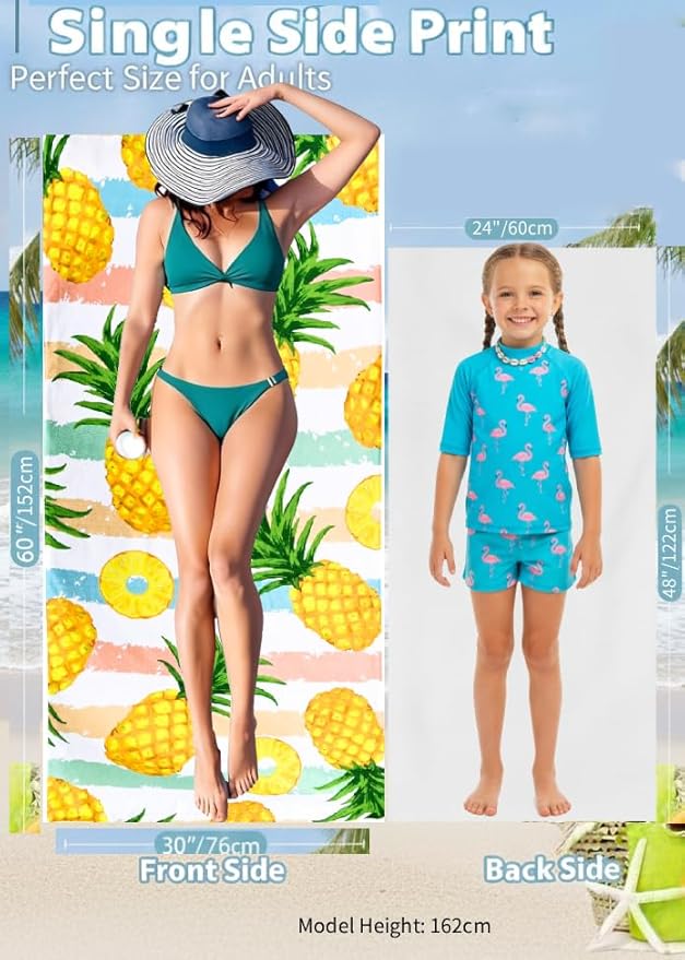 LIVILAN Pineapple Beach Towel, 30" x 60" Large & Lightweight, Soft Microfiber, Absorbent, Quick Dry, Sand Free, Ideal for Pool, Bath, Swim, Travel, Unique Yellow Pineapple Gifts