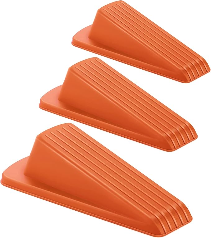 Crosize 3 Pack Rubber Door Stoppers for Floor, Door Stop Wedge for Heavy Duty Door, Orange
