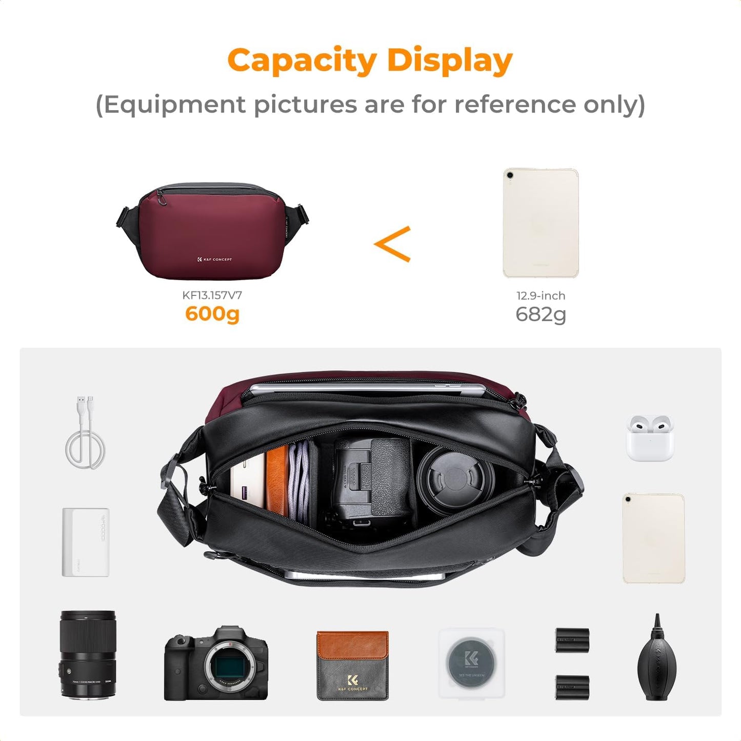K&F Concept 2 in 1 Sling Bag Everyday Shoulder Bag & Multifunction Photography Crossbody Camera DSLR Backpack Portable Bag