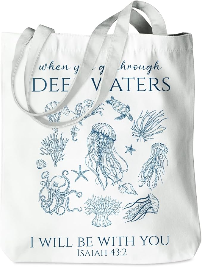 Floral Beach Whale Shark Gifts Jellyfish Christian Canvas Tote Bag for Work Totes for Women Christmas Bible